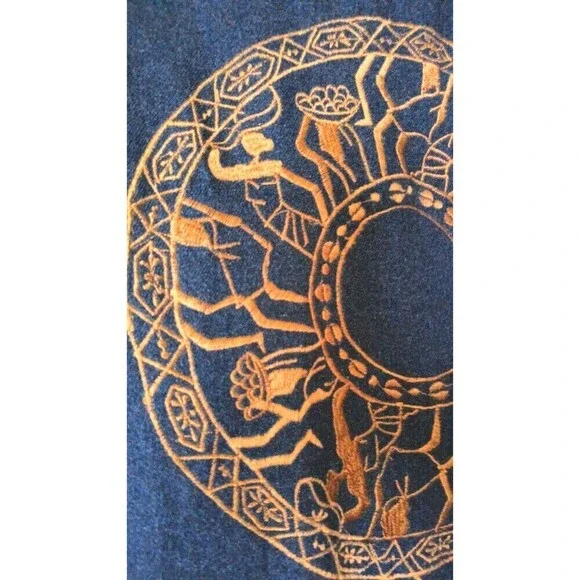 Vintage Molato Denim Maxi Dress Size Large Sleeveless Jean Embroidered Jeweled - Picture 7 of 11